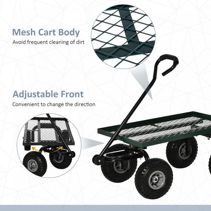 Outsunny Heavy Duty Garden Wagon Cart, Utility Wagon Cart with Metal Frame, 10\" Wheels and 180° Rotating Handle, 330 lbs Capacity, for Garden, Beach, Lawn, Black