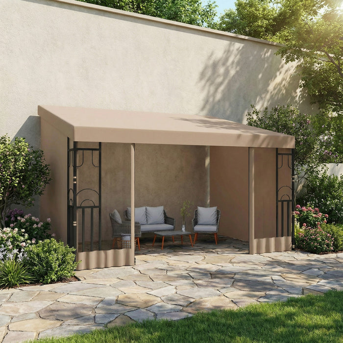 Outsunny 10' x 13' Wall Mounted Pergola Gazebo with Curtains and Nettings