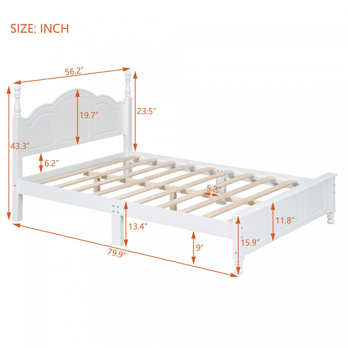Jessie Retro Style Platform Bed with Wooden Slat Support,Full Size, White Full Bed