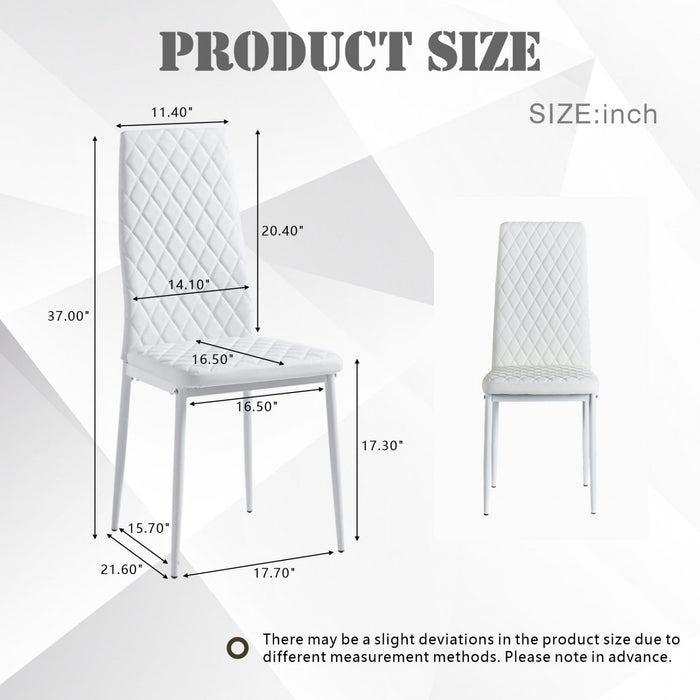 Ava Modern Diamond Grid Pattern Dining Chair Set (4-Pack) with Fireproof Leather and Metal Frame,White