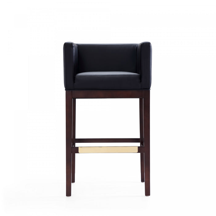 Kingsley Mid-Century Modern Wood Upholstered Barstool in Black - Set of 3