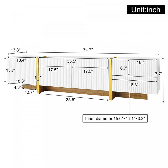 Emily 74.7\" Large Storage TV Cabinet with Doors and Drawers,Gold Tv Stand