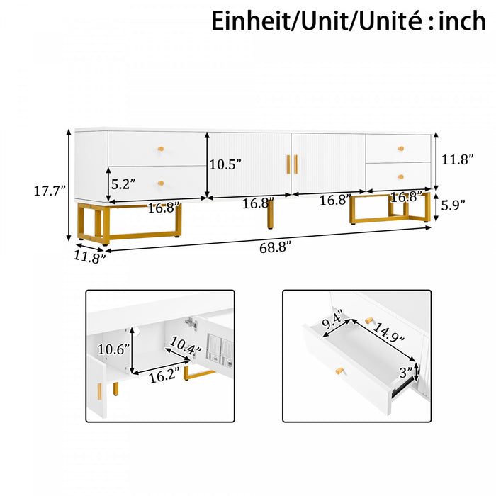 Gavin 68.8\" TV Cabinet with Storage Drawers and Media Organization Function,White Tv Stand