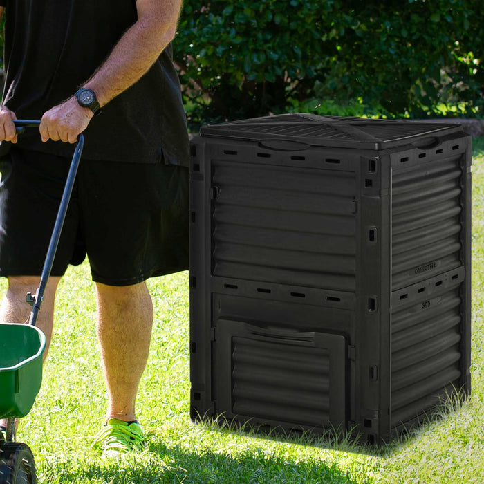 Outsunny Garden Compost Bin Large Outdoor Compost Container 80 Gallon Fast Creation Of Fertile Soil Aerating Compost Box, Easy Assembly, Black