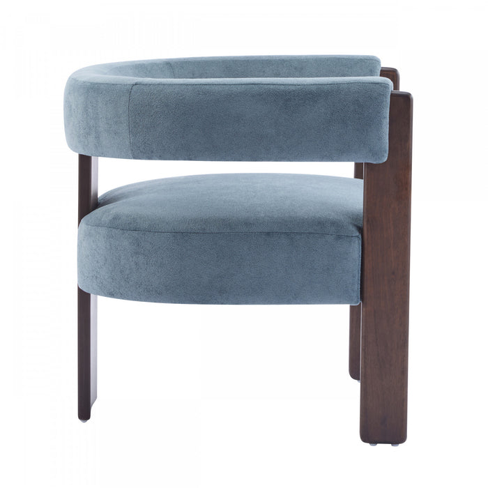 Olivia Velvet Upholstered Accent Armchair with Barrel Back Design and Rubber Wood Frame,Blue Accent Chair