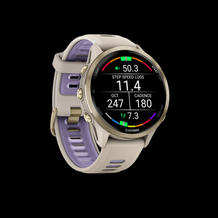 Garmin Forerunner 970 Smartwatch 47mm, Amoled, Soft Gold Titanium, French Gray/indigo, Gps Running Tracker, 15-day Battery