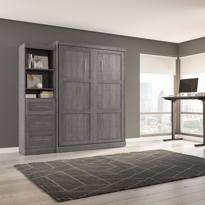 Bestar Pur Queen Murphy Bed and Shelving Unit with Drawers 90-Inch Wall Bed - Bark Grey
