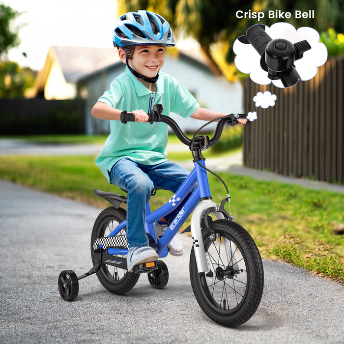 Costway 14\" Kid's Bike W/ Removable Training Wheels & Basket For 3-5 Years Old Blue