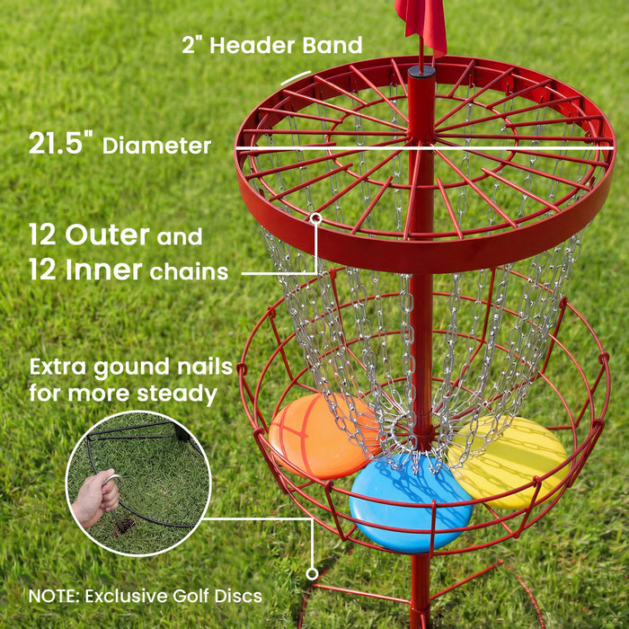 Soozier 24-Chain Portable Practice Basket for Disc Golf Target Stand, Easy Assembly & Lightweight Basket w/ Carry Bag, Red and Silver