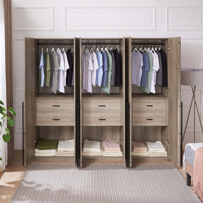 Lee Modern 32\" Wardrobe Closet in Rustic Gray - Set of 3 Armoire