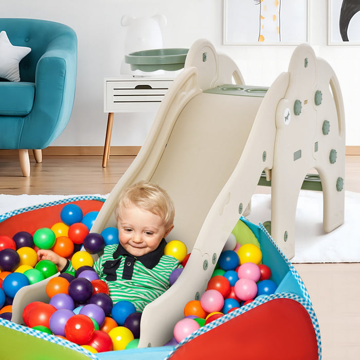 Costway 3-in-1 Toddler Slide With Buffer Zone Basketball Hoop & Ball Elephant Design