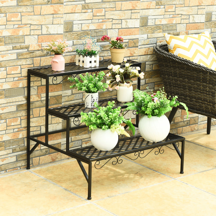Costway 3 Tiers Metal Plant Stand Ladder Flower Pot Rack Decorative Planter Holder