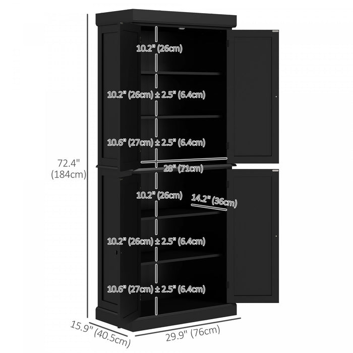 HOMCOM Freestanding 4 Door Kitchen Pantry Cabinet with Shelves Black