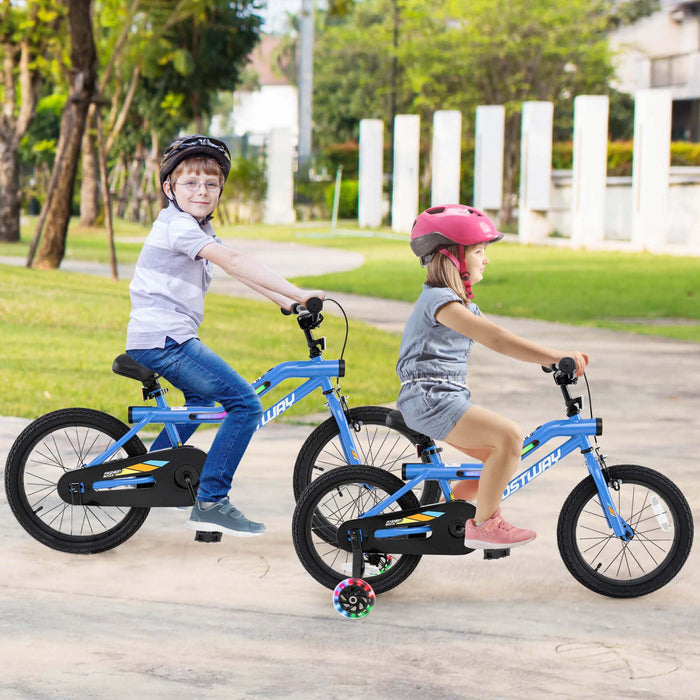Costway 16\" Led Lighted Kids Bike With Adjustable Seat Coaster Brake Training Wheels Blue