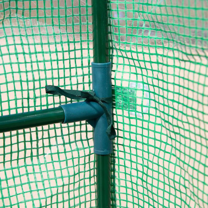 Outsunny 84\"x 56\" X 77\" Walk-in Greenhouse 2-tier Flower Rack Outdoor Plant Garden Pe Cover Steel Frame With Roll Up Door, Green