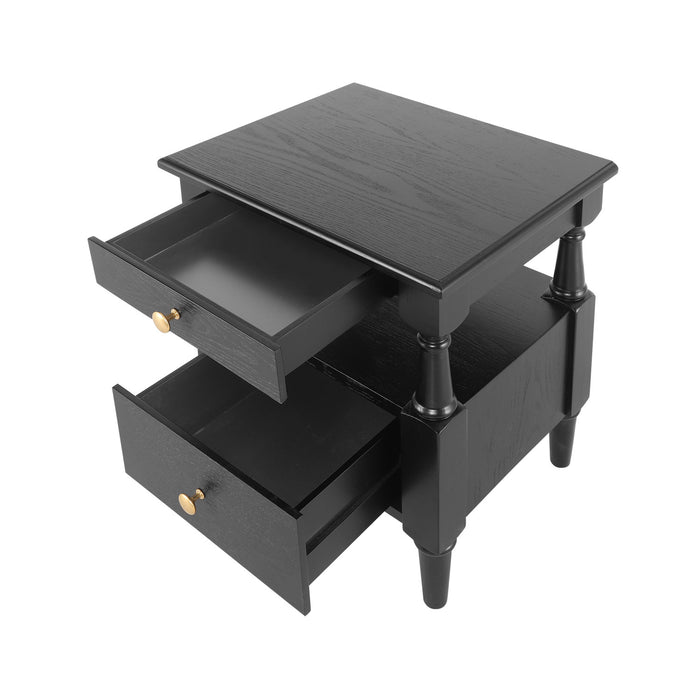 Aspen Nightstand Set of 2 with Drawers and Open Shelves, Black