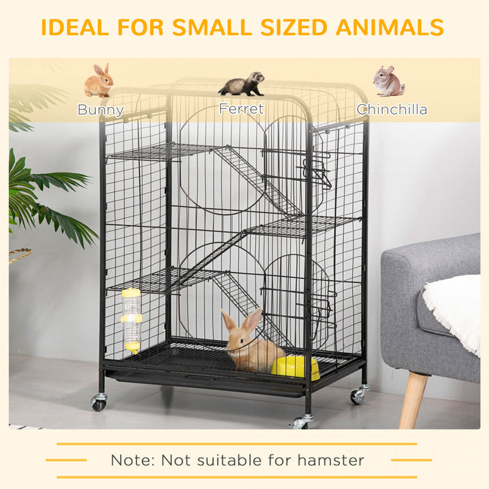 Pawhut 4-tier Metal Small Animal Cage With Wheels, Metal Bunny Playpen With 2 Doors, Platforms, Ramps, Sliding Tray, For Ferret, Chinchilla