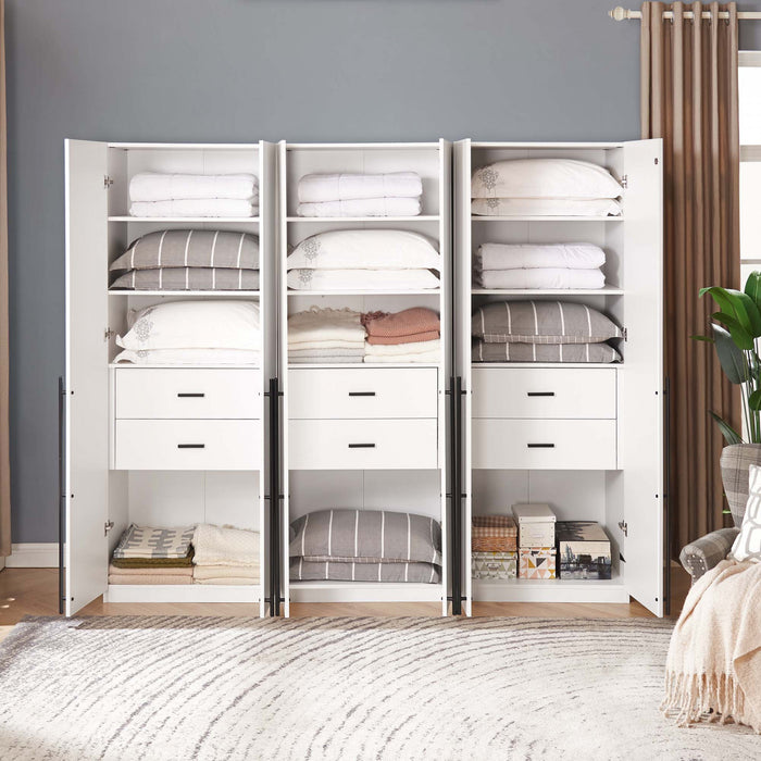 Lee Modern 32\" Wardrobe Closet in White - Set of 3 Armoire
