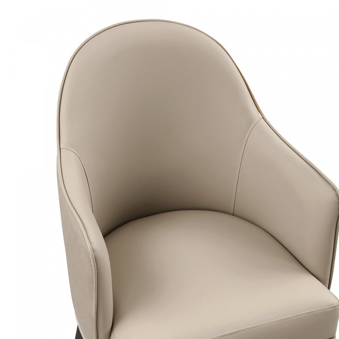 Hillman Modern Wood Vegan Leather and Velvet Armchair in Sand Dining Chair