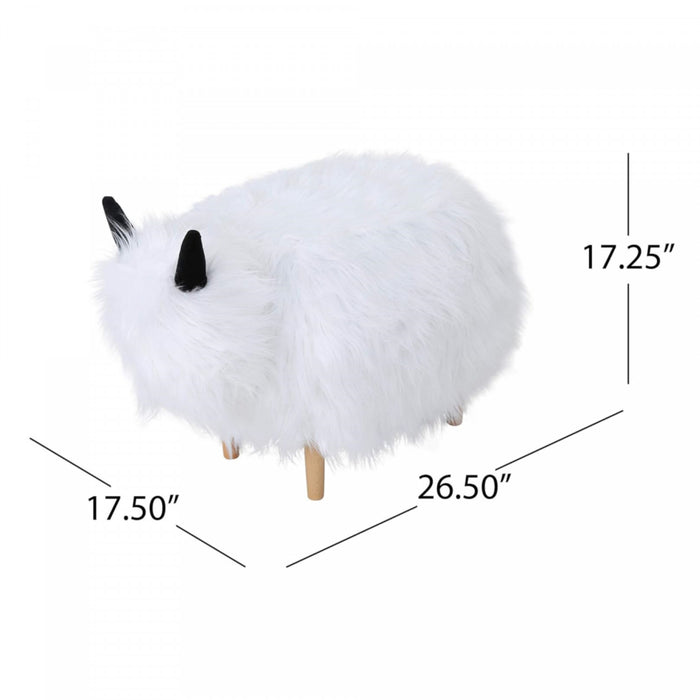 Julius Upholstered Wood Yak Footstool Ottoman, White