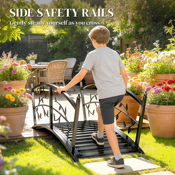Outsunny 4 FT Metal Garden Bridge with Safety Railings, Outdoor Bridge