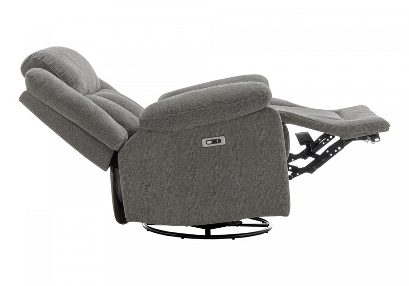 Power Reclining Chair, 39\" Wide, Glider, Swivel, Usb Ports Included, Light Grey Fabric Recliner