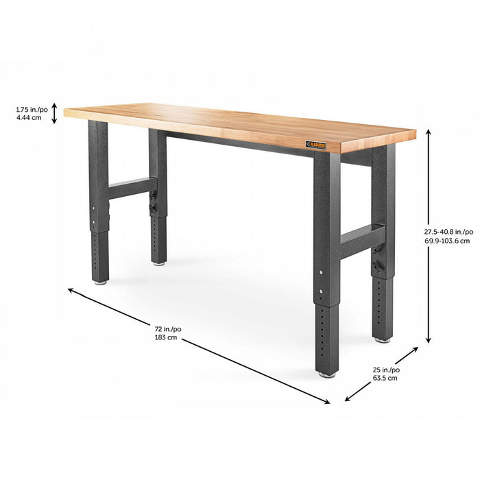 Gladiator 6' Adjustable Height Hardwood Workbench - Hammered Granite