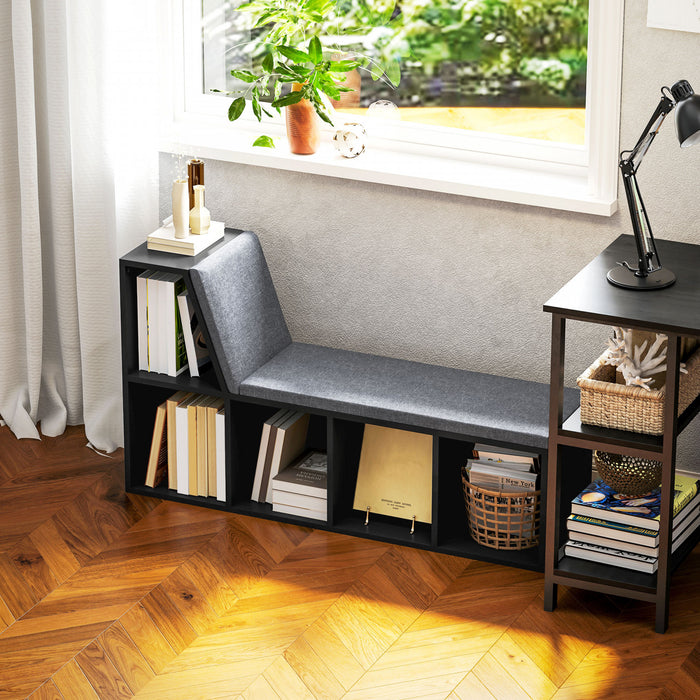 HOMCOM 5-Cubby Bookcase with Cushioned Reading Nook, Black