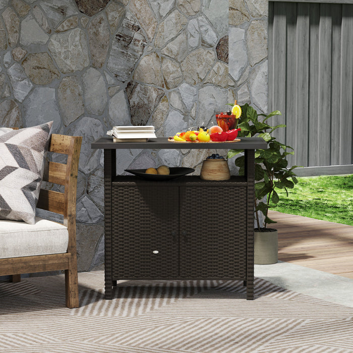 Outsunny Wicker Storage Cabinet, Outdoor Buffet Cabinet, Dark Coffee
