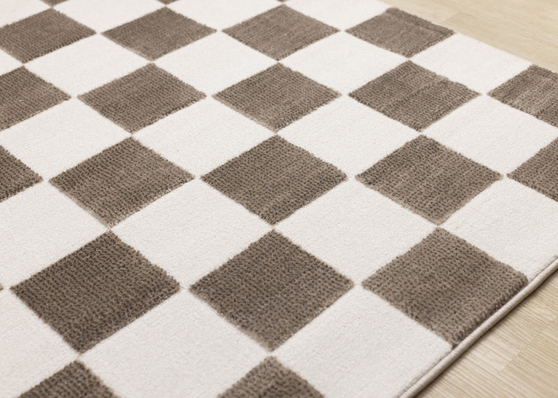 Leopold Checkered Brown White Geometric Area Rug - 7'10\" x 10'6\"