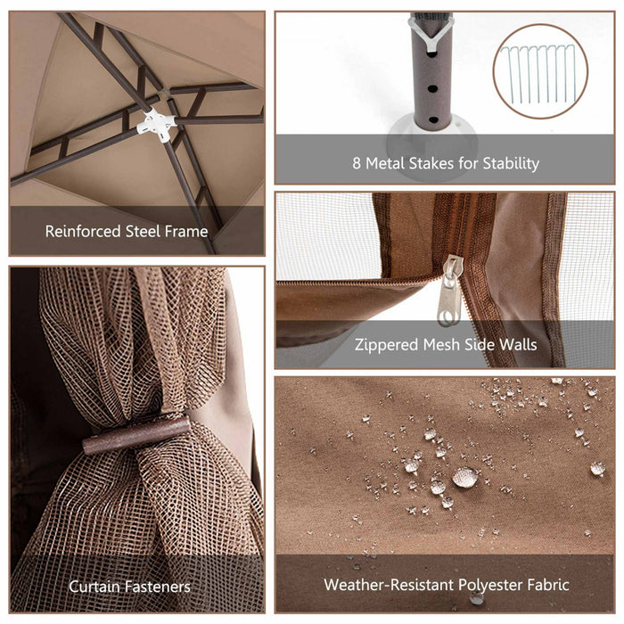 Costway 10'x 10'2-tier Canopy Gazebo Tent Outdoor Netting Picnic Party Sun Shade