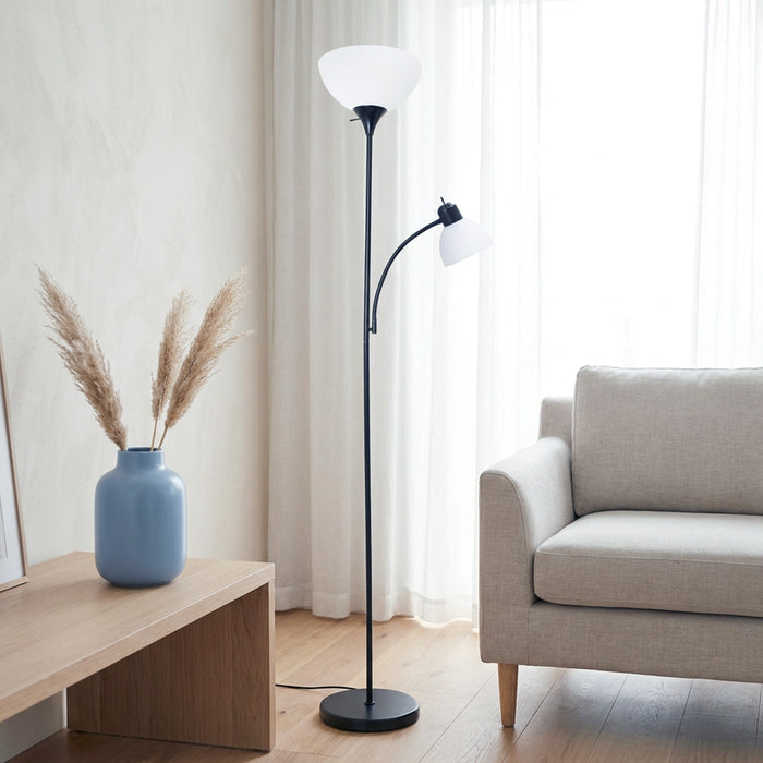 Ardelo Floor Lamp w/ Gooseneck Reading Light, Onyx, 71.5\"H