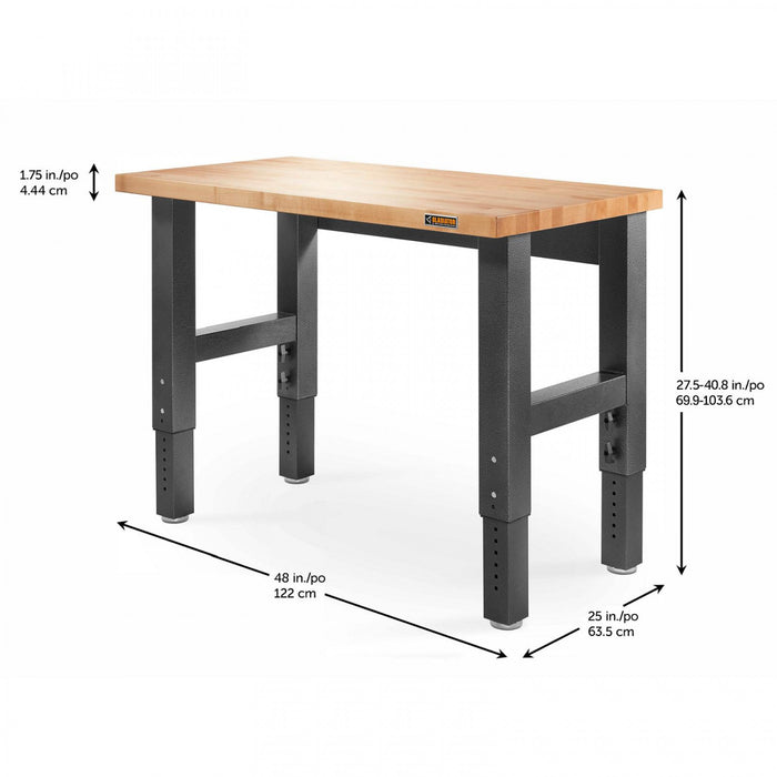 Gladiator 4' Adjustable Height Hardwood Workbench - Hammered Granite