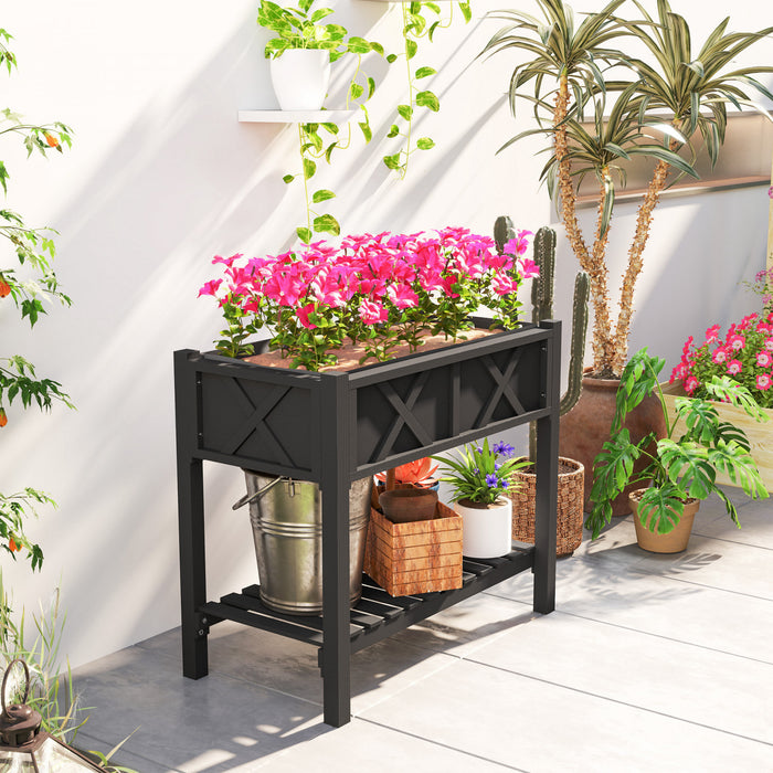 Outsunny Wooden Raised Planter Box, Flower Bed, 34\" X 18\" X 30\", Black
