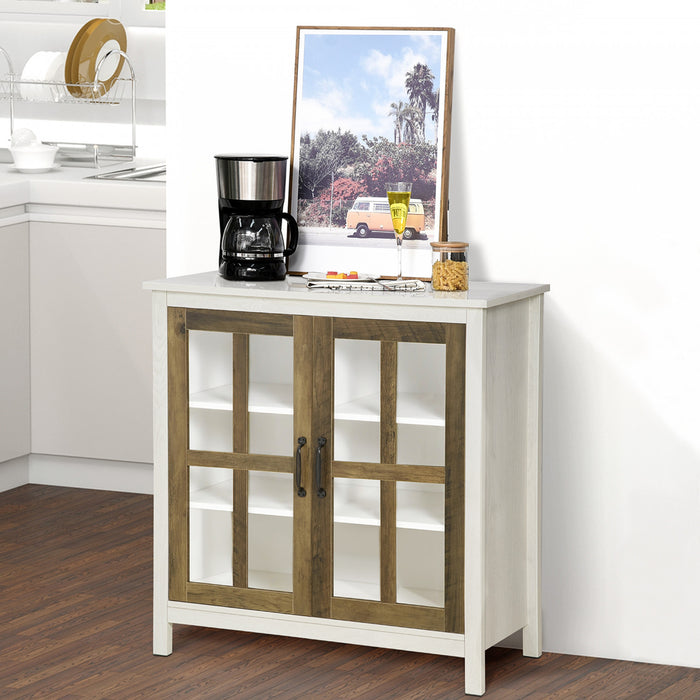 HOMCOM Kitchen Sideboard with Glass Doors Buffet Cabinet Accent Cabinet