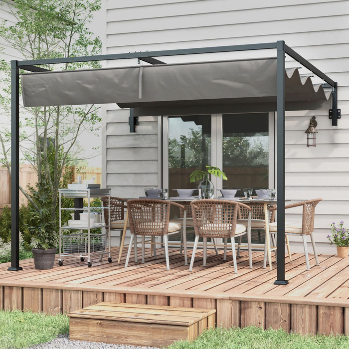 Outsunny 10' X 10' Retractable Pergola Canopy, Lean To Pergola, Wall Mounted Garden Gazebo Outdoor Sun Shade Shelter For Grill, Patio, Deck