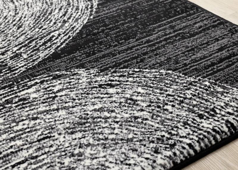 Florence Black Grey White Tree Ring Design Rug, 6'7\" x 9'6\" Indoor Area Rug