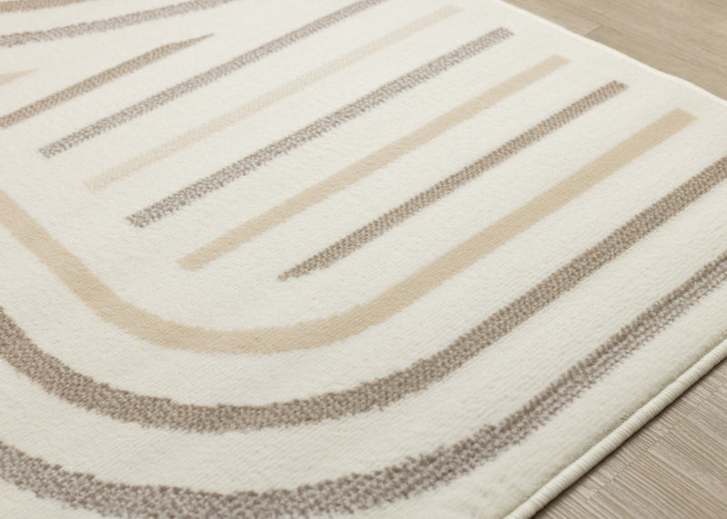 Florence Cream Beige Brown Curved Lines Design Rug, 7'6\" x 9'6\" Indoor Area Rug