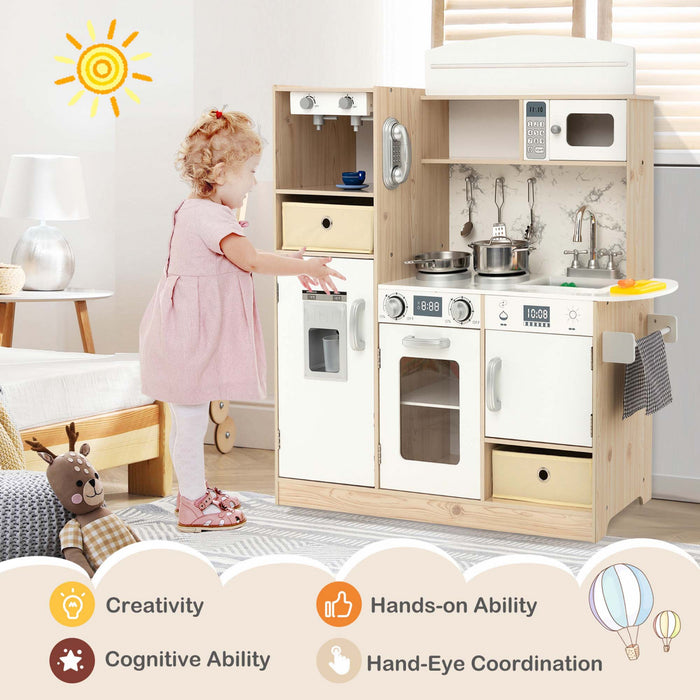Costway Kids Pretend Play Kitchen Wooden Toy Playset With Led Lighting & Coffee Maker