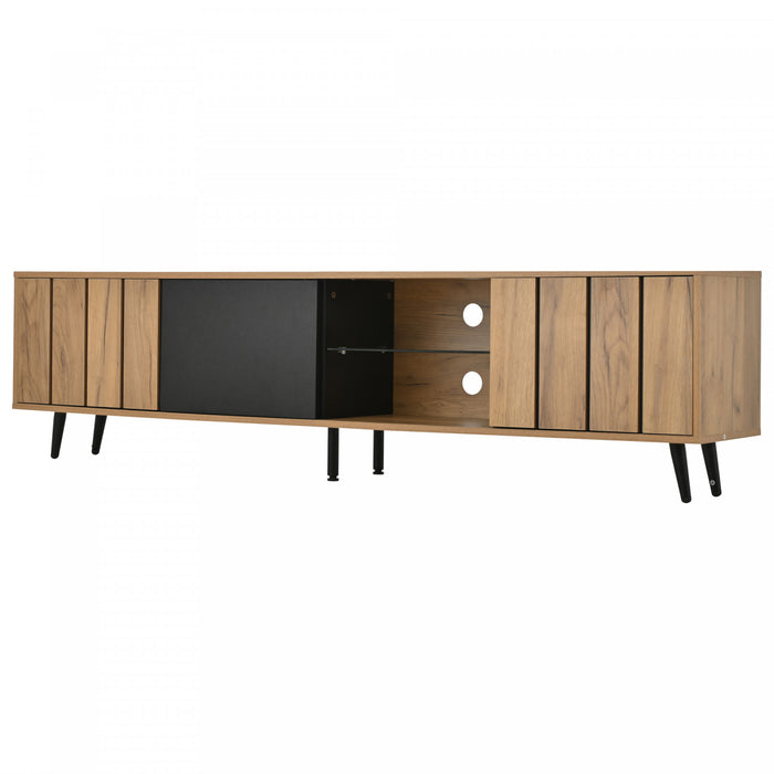 Nathan TV Stand Media Console with 3 Doors and Open Shelving,Natural