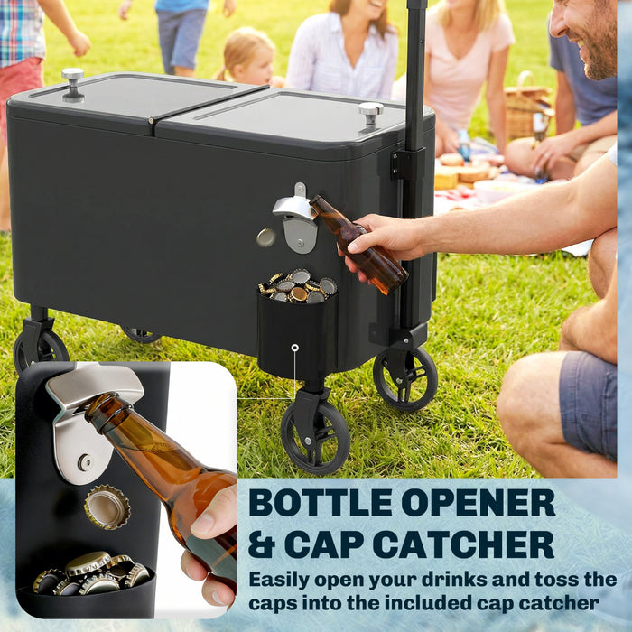 Outsunny Outdoor Patio Cooler Cart, Rolling Ice Chest with Wheels, Black