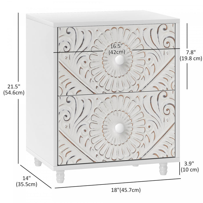 HOMCOM Nightstand, Bedside Table with 2 Drawers, Mid-Century Style, White