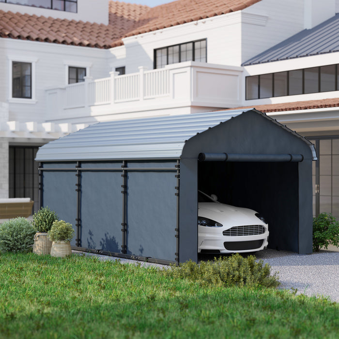 Outsunny 10' X 15' Metal Carport With Metal Roof And Removable Sidewalls