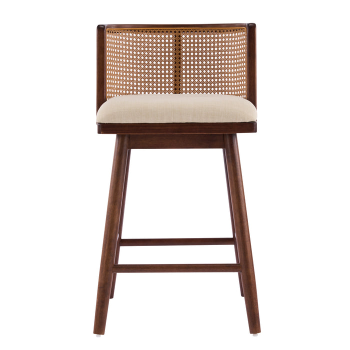 Talia Wooden Counter Height Bar Stool Set of 2 with Rattan Backrest,Walnut