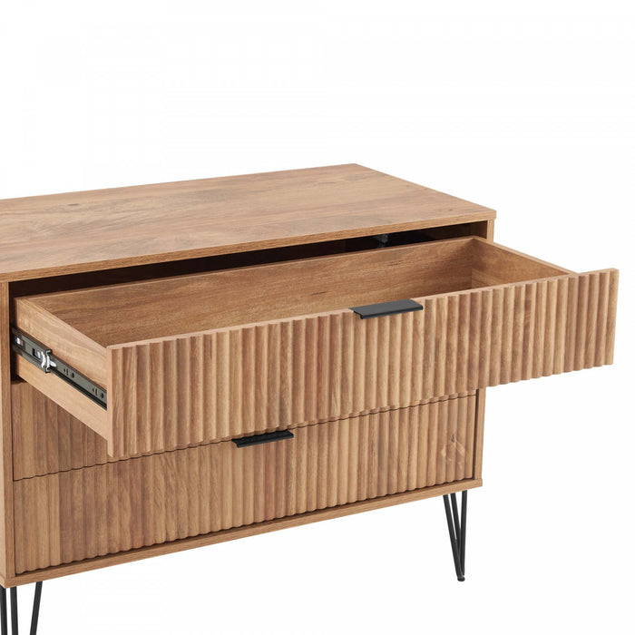 Dumbo Modern 35\" Fluted Dresser in Golden Brown (3-Drawer)