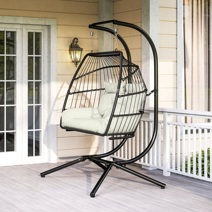 Outsunny Double Hanging Egg Chair, Foldable Hammock Chair, Cream White