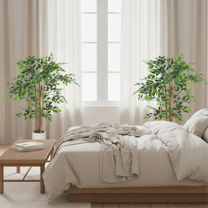 HOMCOM 4FT Artificial Banyan Tree, Set of 2 Artificial Plant for Home Decor