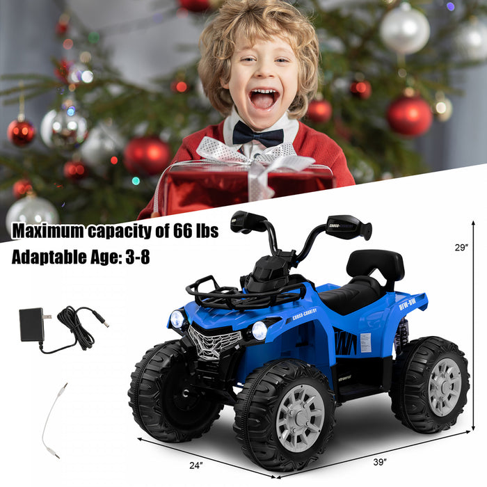 Costway 12v Kids Ride On Atv Electric 4-wheeler Quad 2 Speeds W/ Mp3 & Headlights Blue
