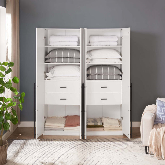Lee Modern 32\" Wardrobe Closet in White - Set of 2 Armoire