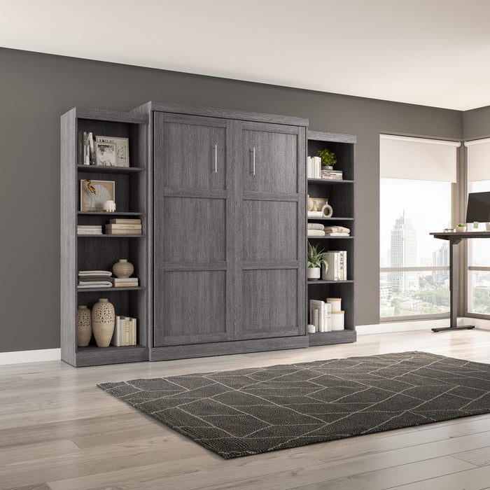 Bestar Pur Queen Murphy Bed and Two Shelving Units 115-Inch Wall Bed - Bark Grey